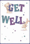 Brimming with cheerful optimism, this illustrated get well card radiates positivity as if it were crafted to brighten a quiet corner of North Harrow. Two delightful characters-an amiable teddy bear propped jauntily on the word 'GET' and a frolicsome puppy balancing lovingly on 'WELL'-bring warmth and lively motion to the scene. The oversized letters, draped in indigo and teal hues, leap with energy against a gentle, creamy-white background. Wisps of stars, scattered in varying depths of blue and purple, glimmer overhead, adding a gentle sense of hope reminiscent of the starry skies above Harrow Recreation Ground. The tender rendering of fur and expressions suggests softness and invitation, evoking the same emotional salve that a carefully wrapped bouquet from a North Harrow artisan provides to local residents recuperating or in need of comfort. This card becomes more than just a message; it is a tangible gesture of heartfelt care and encouragement, reflecting the warmth and community spirit found throughout the neighbourhood.